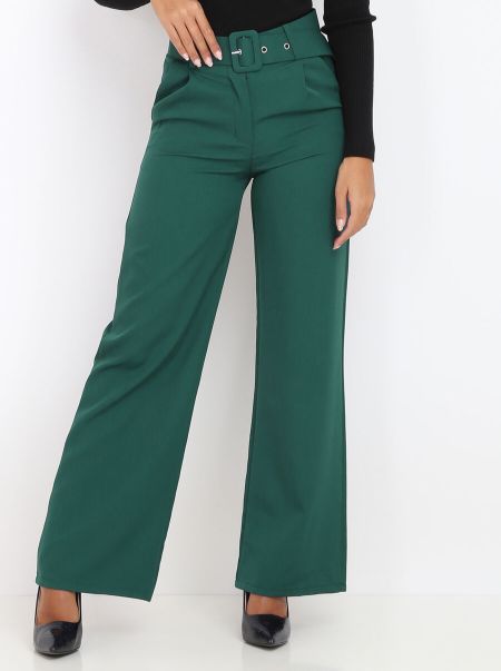 Pantalon Large Ceinturé- Vert Foncé Pantalons Femme La Modeuse