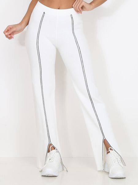 Pantalon À Fentes Et Lignes- Blanc Pantalons La Modeuse Femme