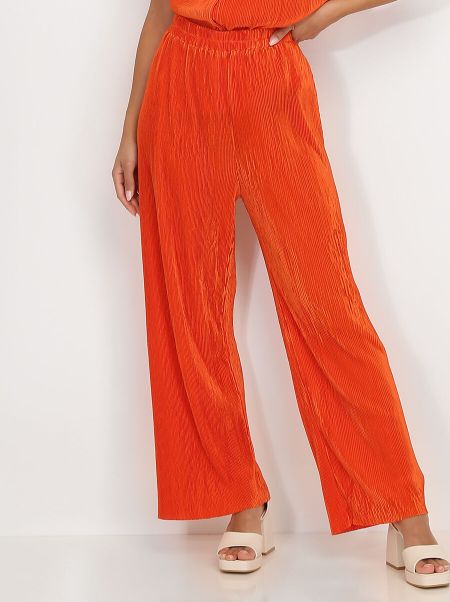 La Modeuse Femme Pantalons Pantalon Plissé Ample Effet Satiné- Orange
