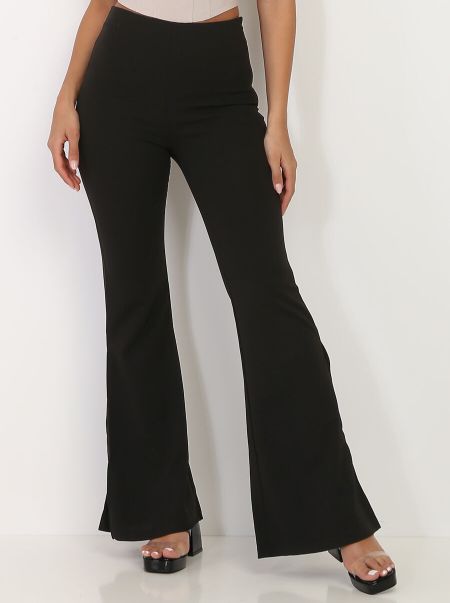 Pantalon Flare Taille Haute À Fentes- Noir La Modeuse Pantalons Femme