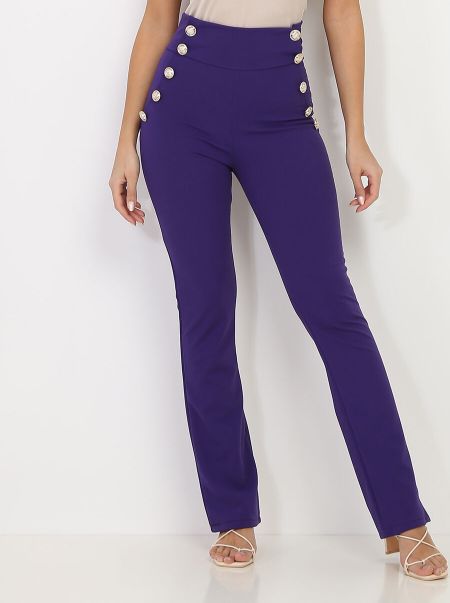 La Modeuse Femme Pantalons Pantalon Taille Haute Style Officier- Violet