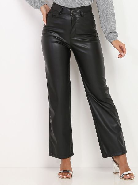 Pantalon Large En Simili Brillant- Noir La Modeuse Pantalons Femme