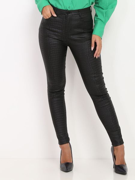 La Modeuse Pantalon Skinny Enduit Effet Croco- Noir Femme Pantalons