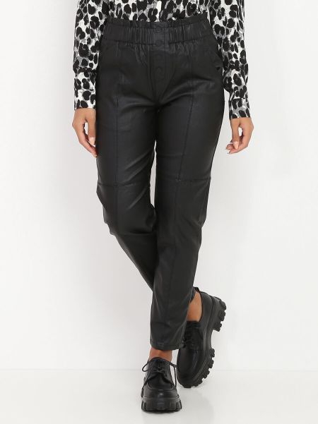 Pantalon Droit Enduit Taille Haute- Noir Femme La Modeuse Pantalons
