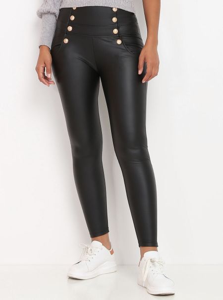 La Modeuse Pantalon Skinny À Boutons- Noir Femme Pantalons