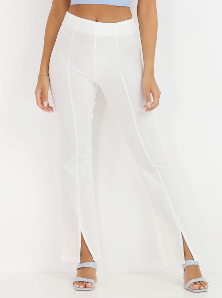 Pantalons Pantalon Flare Avec Fente- Blanc La Modeuse Femme