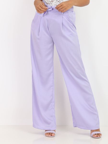 Femme La Modeuse Pantalons Pantalon Fluide Et Satiné À Ceinture- Violet