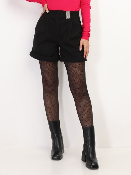 Femme Shorts La Modeuse Short Taille Haute Style Paperbag- Noir