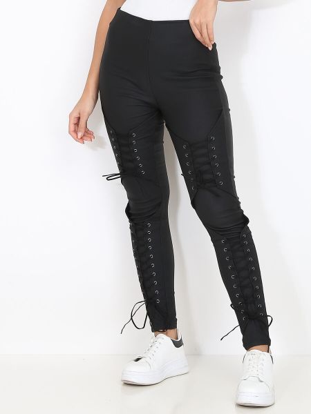 Femme La Modeuse Tregging Enduit Style Corset- Noir Leggings