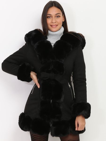La Modeuse Manteau En Suédine À Fausse Fourrure- Noir Manteaux Femme