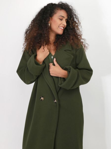 La Modeuse Manteaux Manteau Oversize En Maille Texturée- Vert Foncé Femme