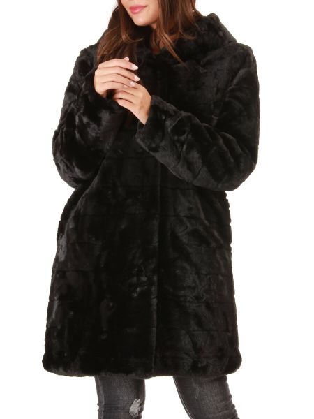 La Modeuse Manteau Long À Fausse Fourrure- Noir Manteaux Femme