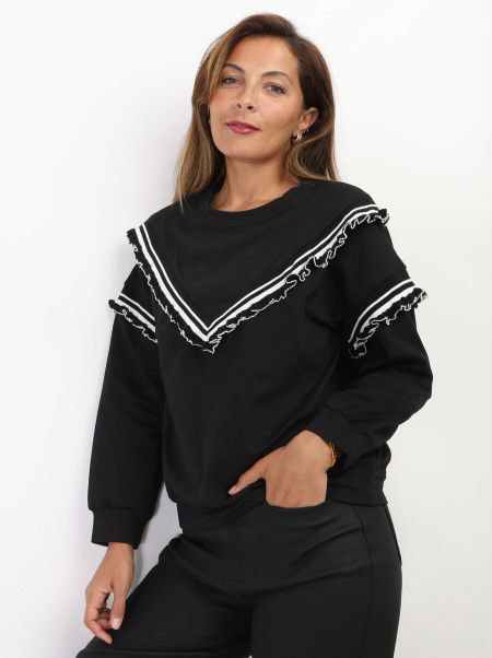 La Modeuse Sweat-Shirt À Volants Contrastants- Noir Femme Sweat-Shirts