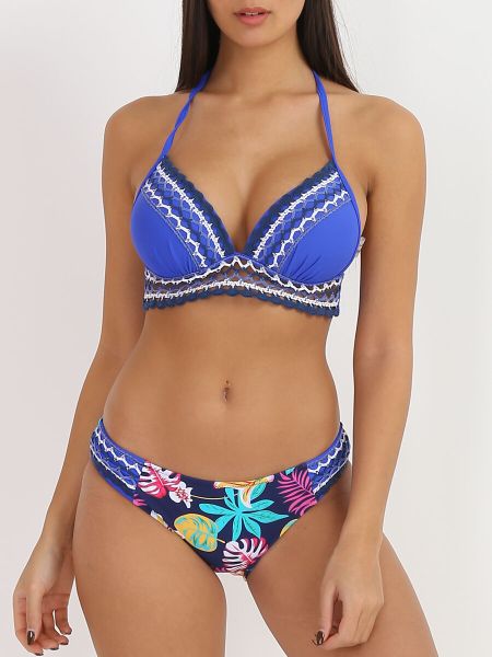 Bikini En Crochet À Imprimé Tropical- Bleu Maillots De Bain La Modeuse Femme