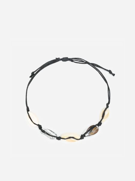 Bracelets Femme La Modeuse Bracelet En Cordon Avec Coquillages- Noir_Argente