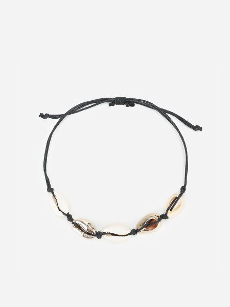 La Modeuse Bracelet En Cordon Avec Coquillages- Noir_Dore Femme Bracelets