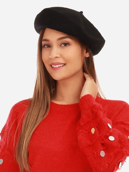 La Modeuse Bonnets, Chapeaux Béret En Laine- Noir Femme
