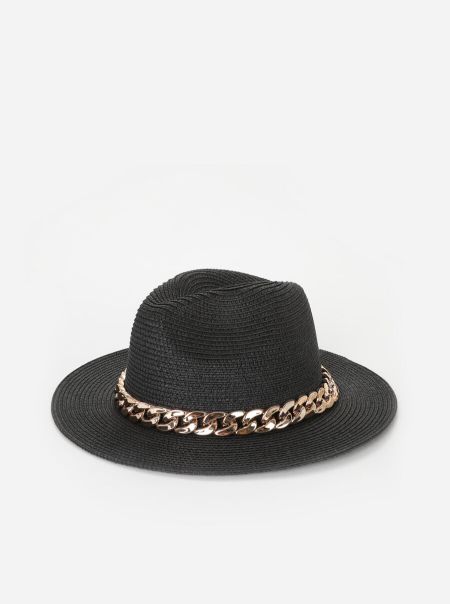 La Modeuse Bonnets, Chapeaux Chapeau De Paille À Chaine- Noir Femme