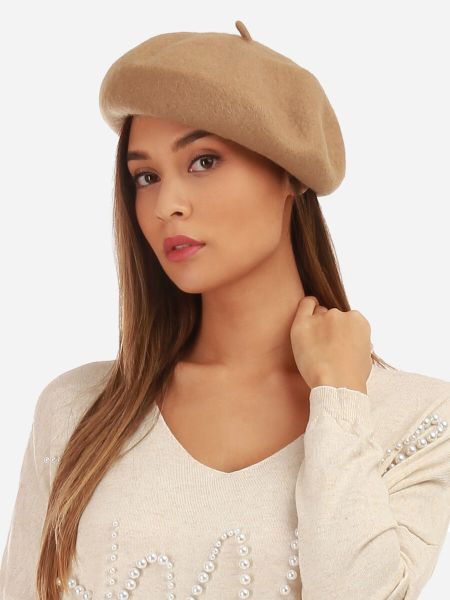 Femme Bonnets, Chapeaux La Modeuse Béret En Laine- Camel