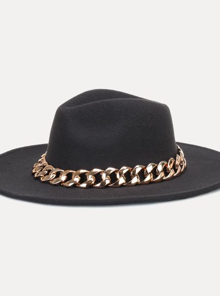 La Modeuse Femme Chapeau En Feutrine Avec Chaîne- Noir Bonnets, Chapeaux